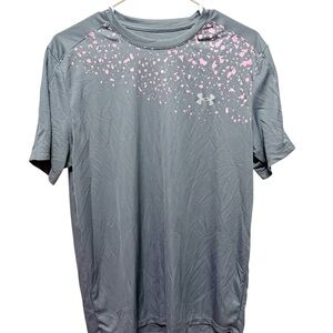 Under Armour Men's Tee in Gray with Pink Accents Heat Gear